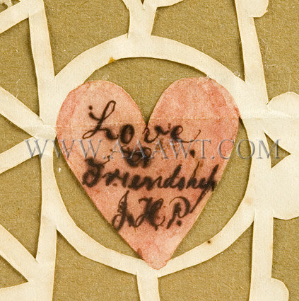 Antique Love Token, Friendship Token, Cutwork and Watercolor, J.W. Rogers, heart detail 2